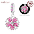 MISEFF S925 Sterling Silver Charm Pink Cherry Blossoms and Lotus Flowers Pendant Original Jewelry Making DIY Mother's Day Gifts