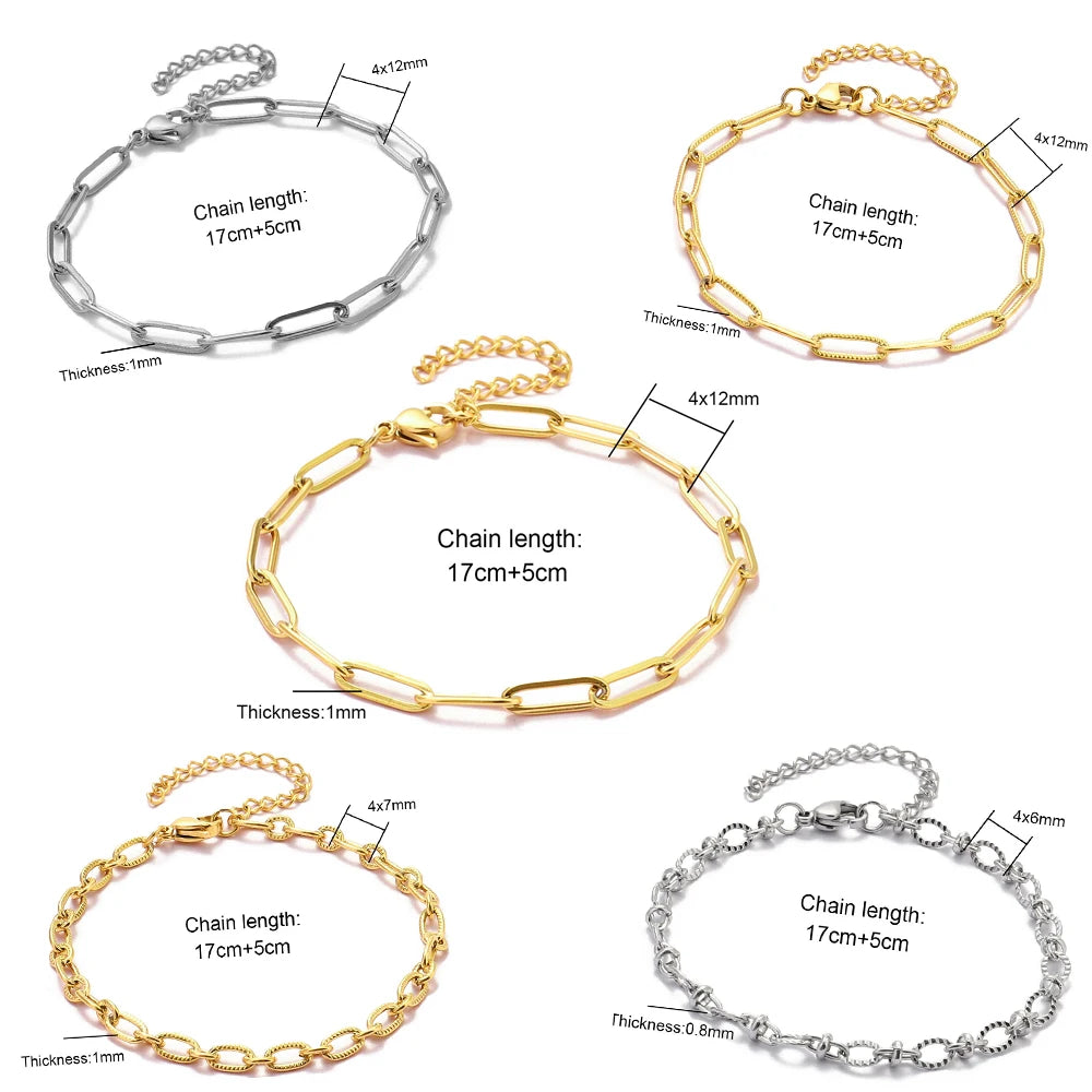 Lot de 5 Bracelets Chaîne Paperclip Acier Inoxydable - DIY & Artisanat