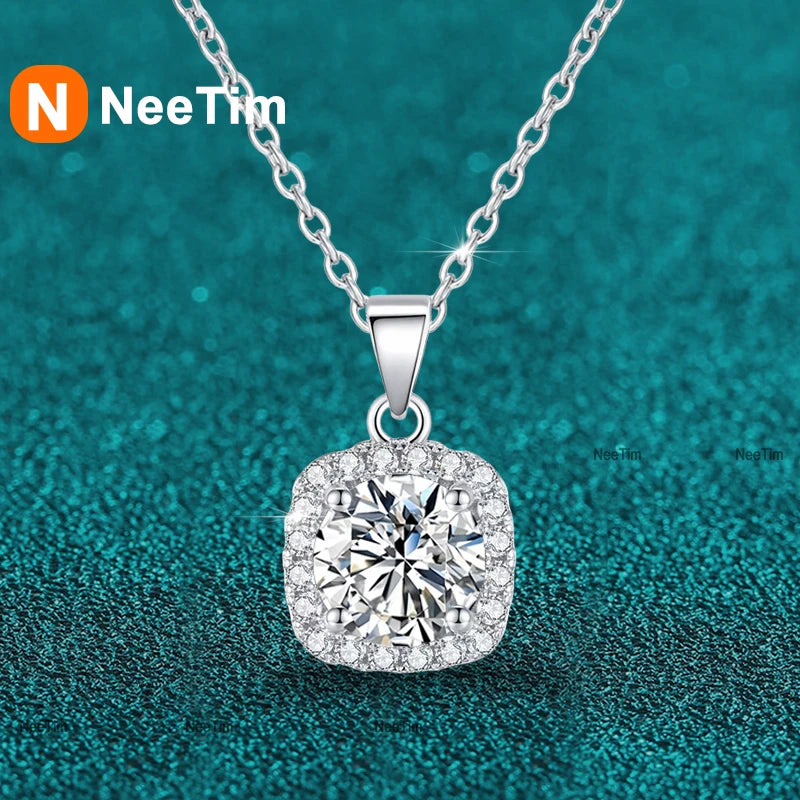 Collier Pendentif Moissanite 1ct ou 2ct - Argent 925 Plaqué Or Blanc