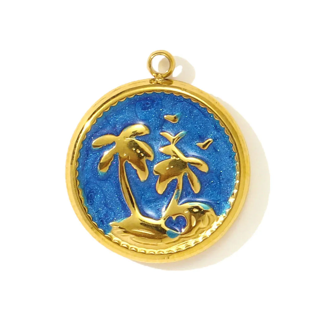 3pcs/Lot Stainless Steel Enamel Starfish Round DIY Charms Palm Tree Fishtail Necklace Pendants Woman Summer Holiday Jewelry