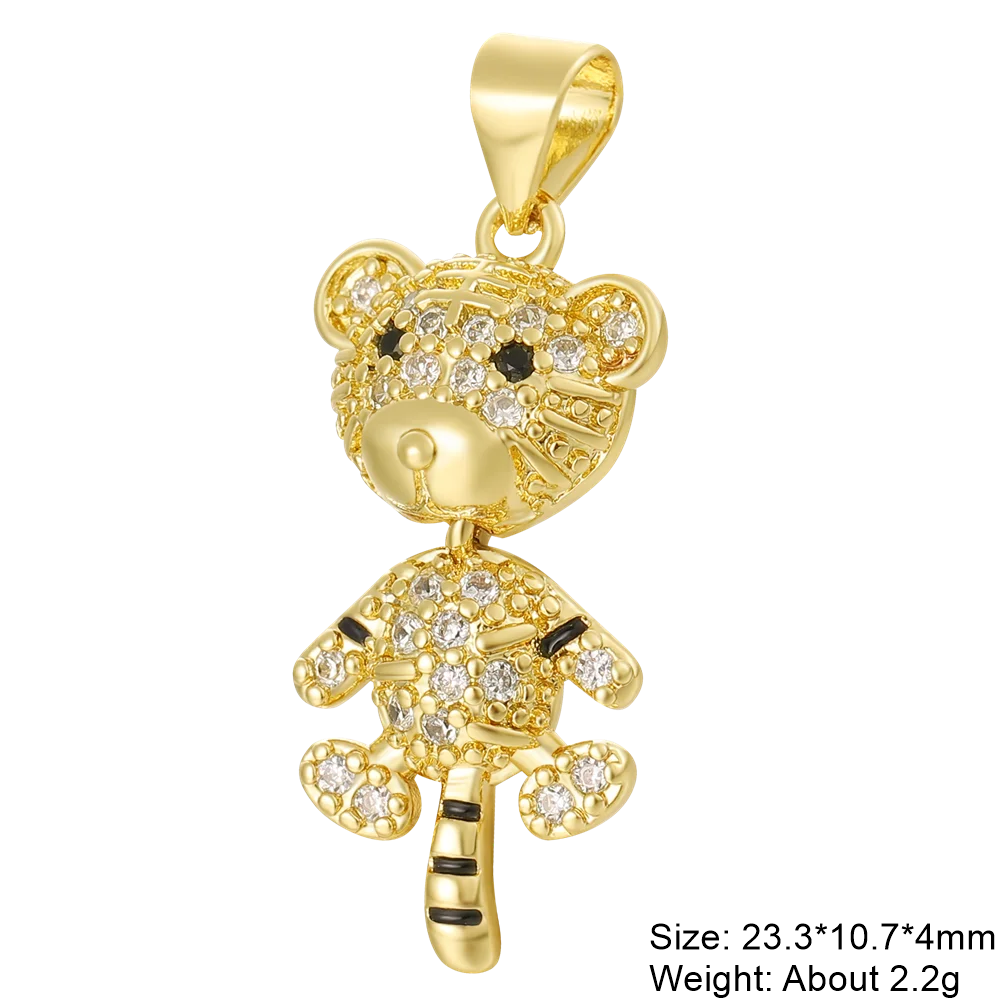 Juya 18K Real Gold Plated Animal Pendants Supplies Handmade Cubic Zirconia Cute Bear Charms For DIY Women Fashion Jewelry Making