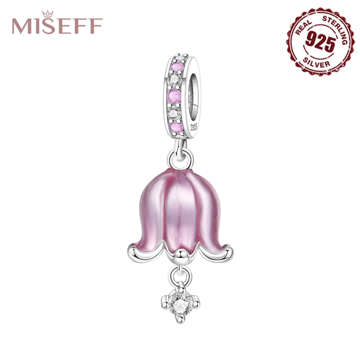 MISEFF S925 Sterling Silver Charm Pink Cherry Blossoms and Lotus Flowers Pendant Original Jewelry Making DIY Mother's Day Gifts