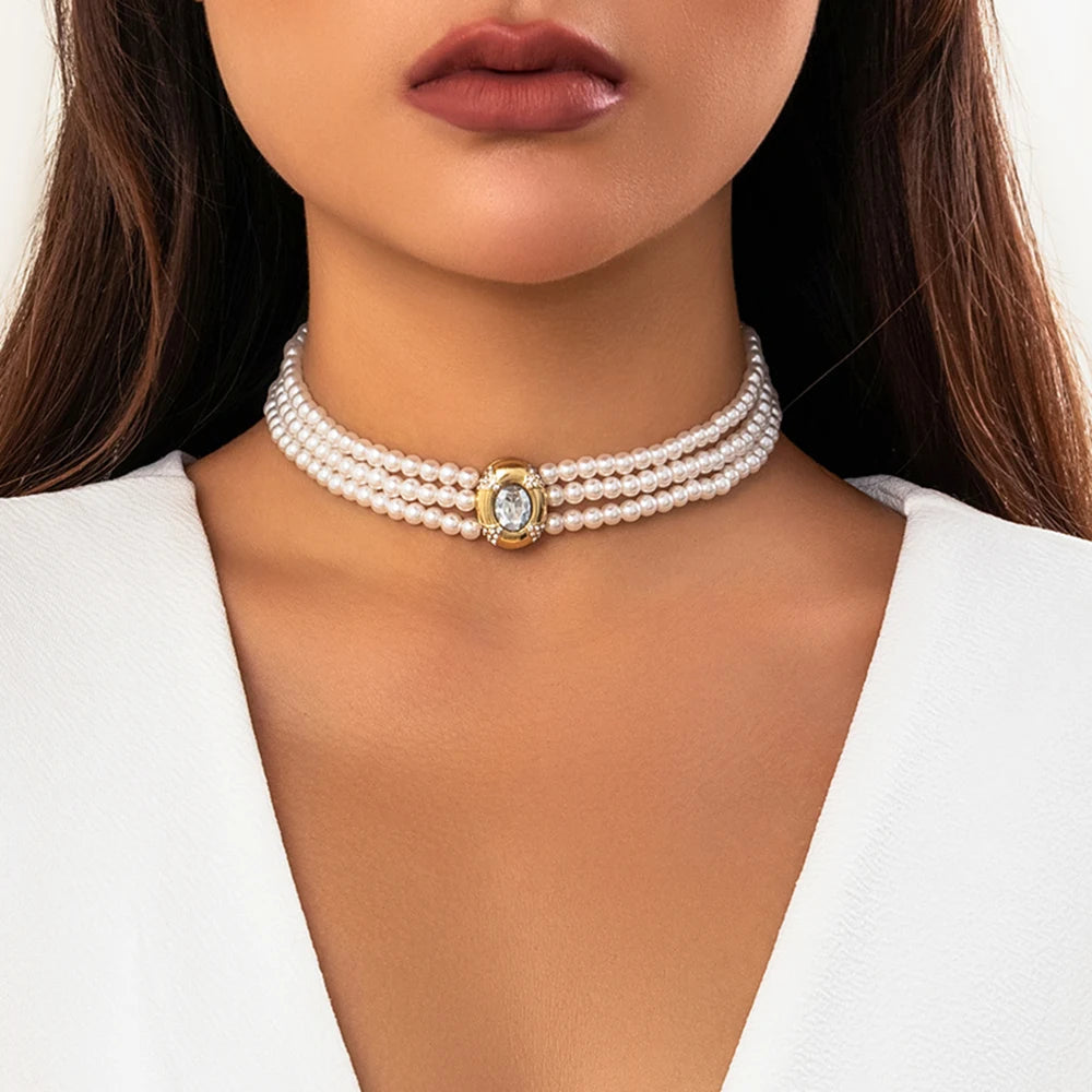 Collier Choker Perles & Strass - Bijou de Mariage
