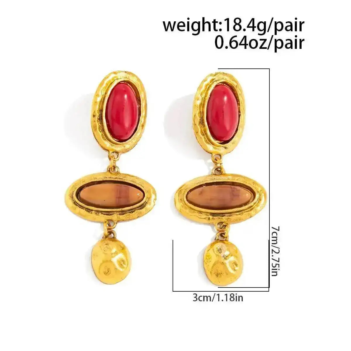 Boucles d'Oreilles Pendantes Résine Ovale - Style Vintage Doré