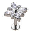 G23 Titanium 4 Marquise Stone and 4 CZ Top Paved Top PIERC Labret Lip Stud Ear Cartilage Helix Piercing Ear Studs Body Jewelry