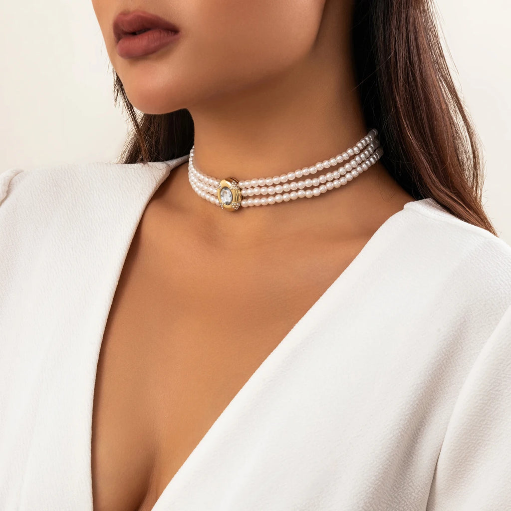 Collier Choker Perles & Strass - Bijou de Mariage