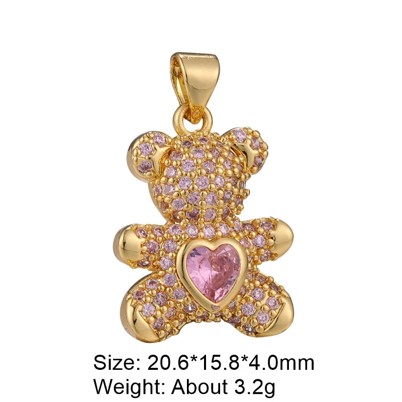 Juya 18K Real Gold Plated Animal Pendants Supplies Handmade Cubic Zirconia Cute Bear Charms For DIY Women Fashion Jewelry Making
