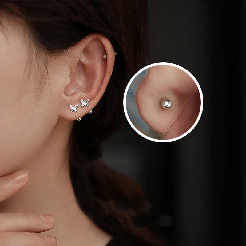 Fashion Cute 925 Silver Needle Simple Butterfly Ball Stud Earrings Female Students All-match Jewelry Accessories Noble Gifts