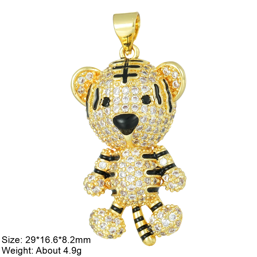 Juya 18K Real Gold Plated Animal Pendants Supplies Handmade Cubic Zirconia Cute Bear Charms For DIY Women Fashion Jewelry Making