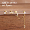 3PCS Stainless Steel Fashion Simple Tassel Chain Stud Piercing Earring For Women Girl Zircon Cartilage Piercing Jewelry