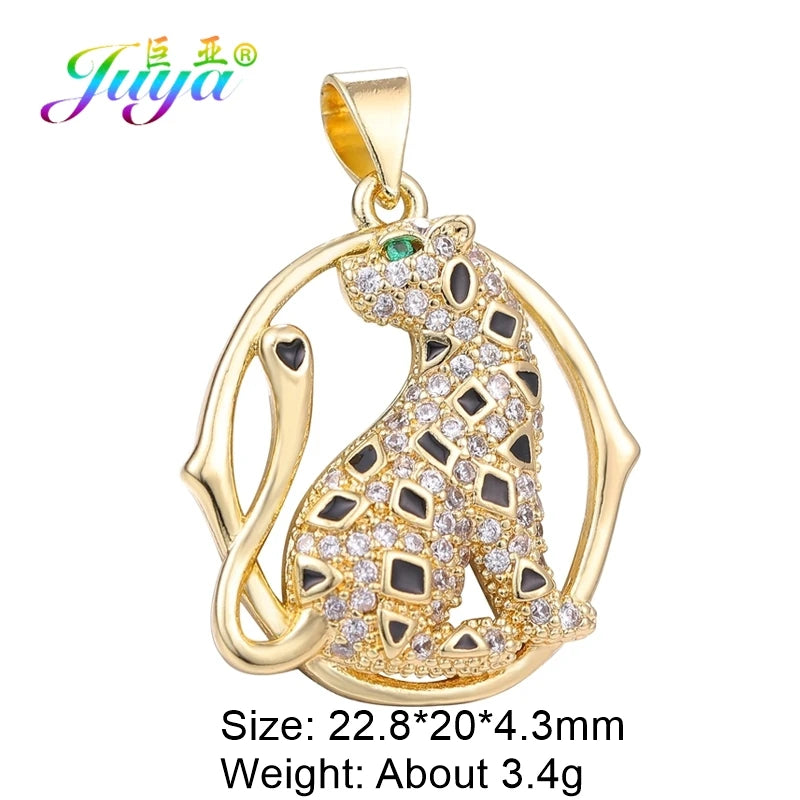 Juya 18K Real Gold Plated Animal Pendants Supplies Handmade Cubic Zirconia Cute Bear Charms For DIY Women Fashion Jewelry Making