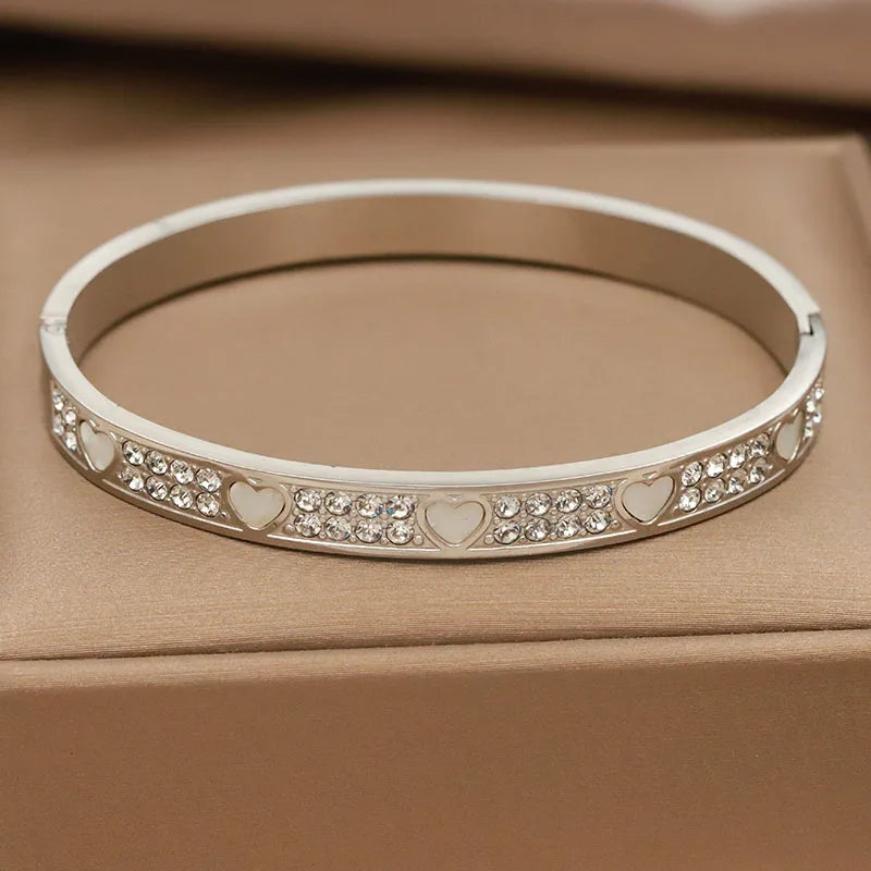 Bracelet Jonc Acier Inoxydable Lettre V & Zircon - Luxe Minimaliste