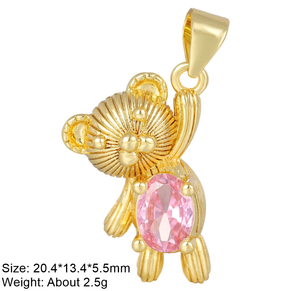 Juya 18K Real Gold Plated Animal Pendants Supplies Handmade Cubic Zirconia Cute Bear Charms For DIY Women Fashion Jewelry Making