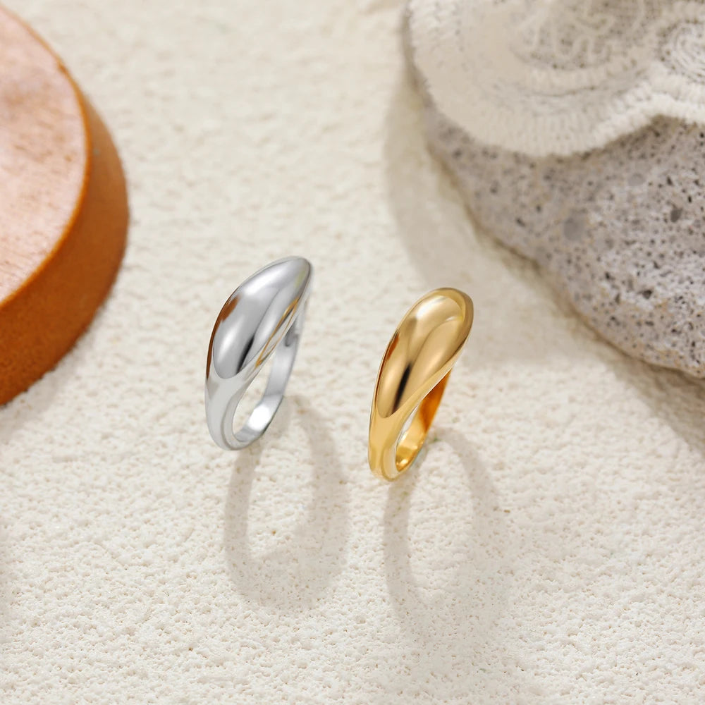 Waterproof Stainless Steel Double Waterdrop Rings Set for Women Polished Chunky Teardrop Couple Ring Minimalist Love's Jewelry