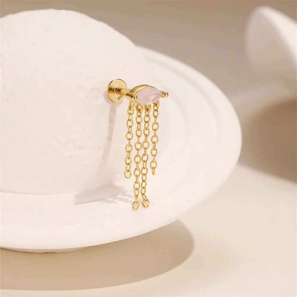 CANNER 2pc 925 Silver Opal Stars Moon Stud Earrings For Women 18K Gold Flat Head Threaded Puncture Ear Bone Ins Fine Jewelry