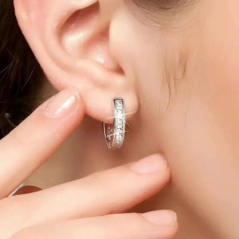 Gold Color Zircon Round Circle Hoops Earrings For Women Fashion Design Minimalist Ear buckle Earrings Party Wedding Jewelry Gift
