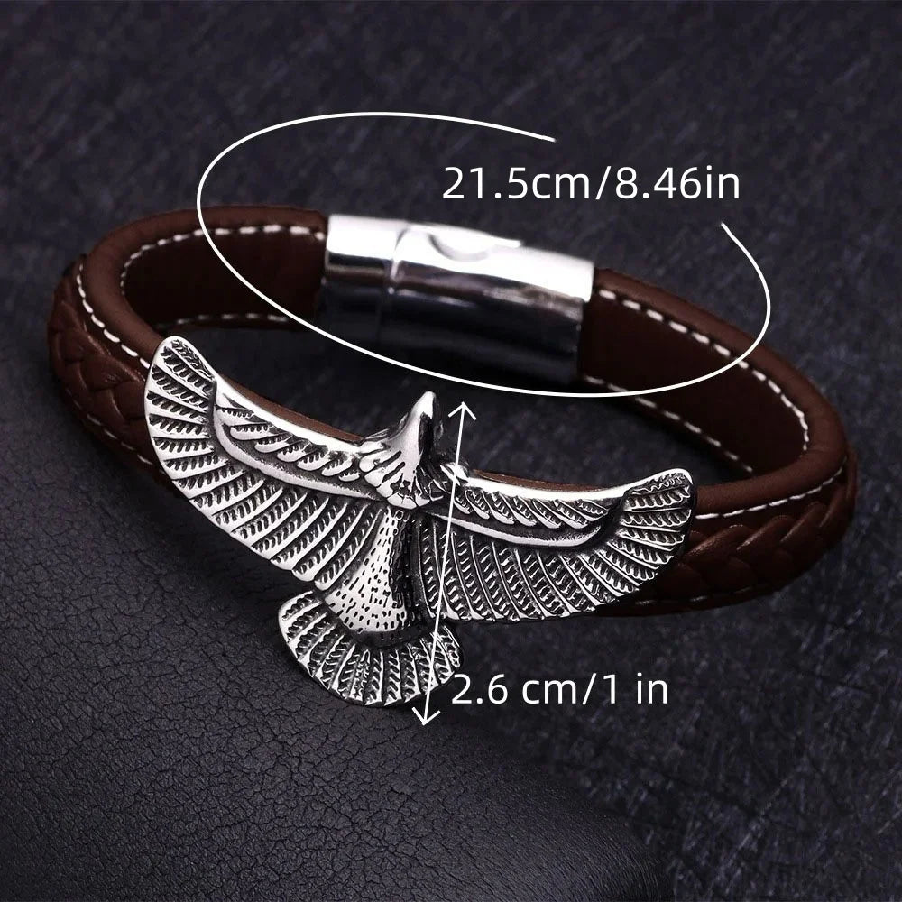 Fashion Eagle Bracelet for Men Black Leather Hand Band with Magnetic Charm Bracelet Clasp Men's Accessories Gifts