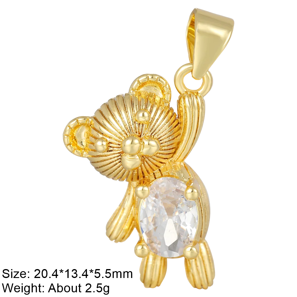 Juya 18K Real Gold Plated Animal Pendants Supplies Handmade Cubic Zirconia Cute Bear Charms For DIY Women Fashion Jewelry Making