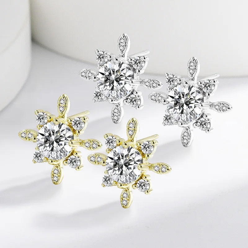 Boucles d'Oreilles Flocon de Neige Zircon - Argent Sterling 925