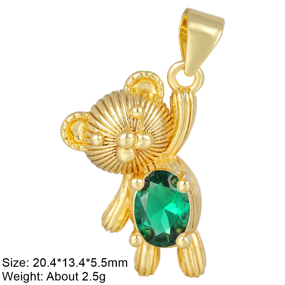 Juya 18K Real Gold Plated Animal Pendants Supplies Handmade Cubic Zirconia Cute Bear Charms For DIY Women Fashion Jewelry Making