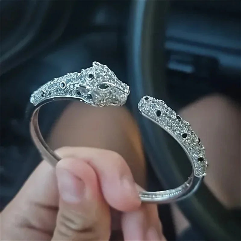 Charm Crystal Leopard Bracelet Pave Bling Rhinestone Open Panther Bangle For Women Party Jewelry Gift Dropshipping