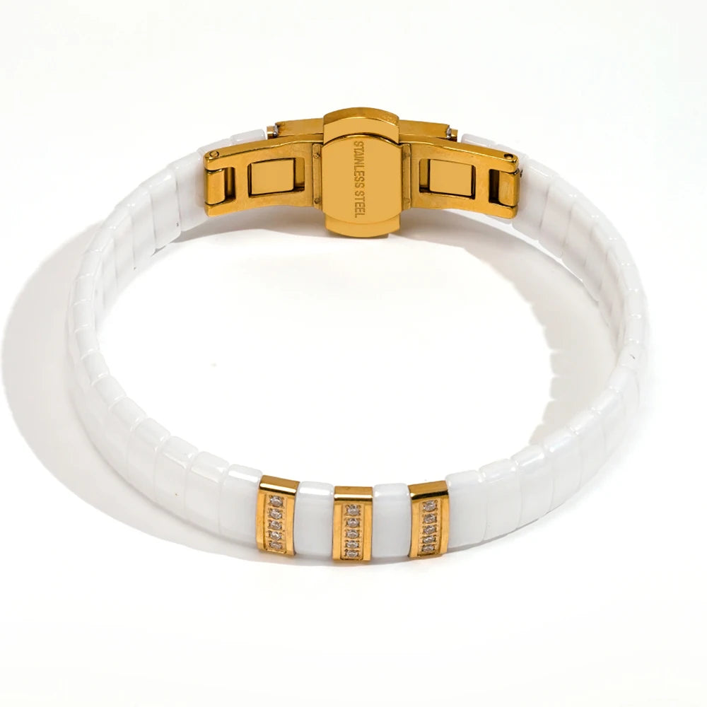 ENFASHION Pulseras Ceramic Spacer Metal Bracelet For Women's Stainless Steel Fashion 18k Plated Gold Fashion Jewelry B252546