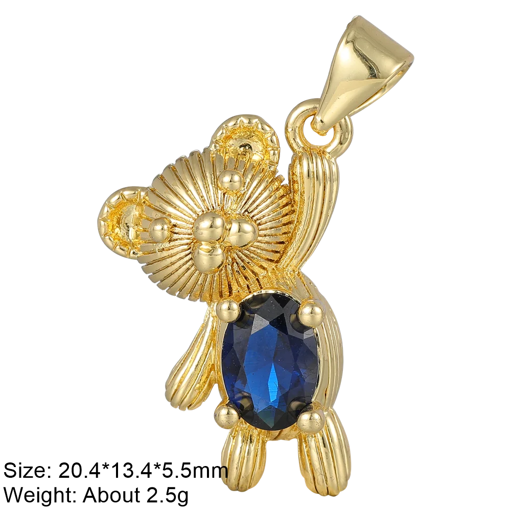 Juya 18K Real Gold Plated Animal Pendants Supplies Handmade Cubic Zirconia Cute Bear Charms For DIY Women Fashion Jewelry Making