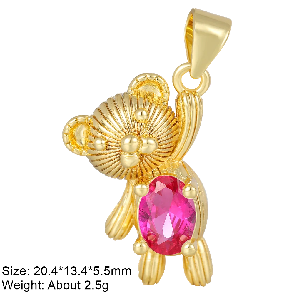 Juya 18K Real Gold Plated Animal Pendants Supplies Handmade Cubic Zirconia Cute Bear Charms For DIY Women Fashion Jewelry Making
