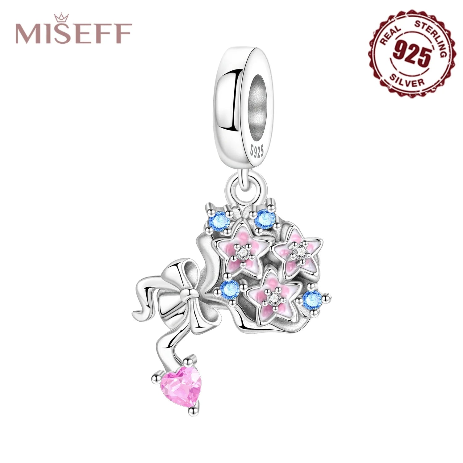 MISEFF S925 Sterling Silver Charm Pink Cherry Blossoms and Lotus Flowers Pendant Original Jewelry Making DIY Mother's Day Gifts