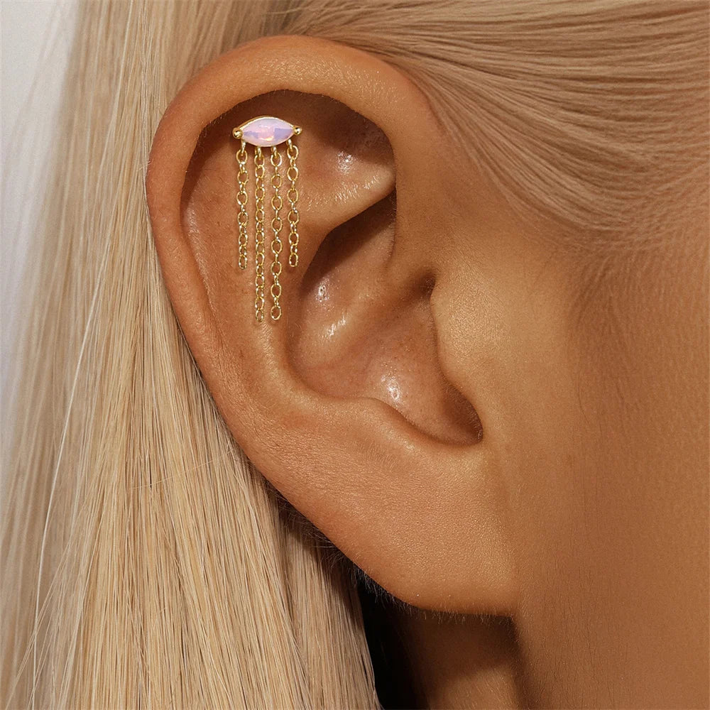 CANNER 2pc 925 Silver Opal Stars Moon Stud Earrings For Women 18K Gold Flat Head Threaded Puncture Ear Bone Ins Fine Jewelry