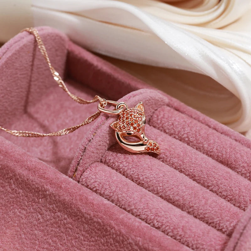 Collier Pendentif Renard Zircon Rouge - Or Rose 585 pour Femme