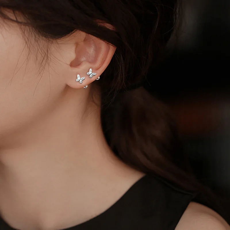 Fashion Cute 925 Silver Needle Simple Butterfly Ball Stud Earrings Female Students All-match Jewelry Accessories Noble Gifts