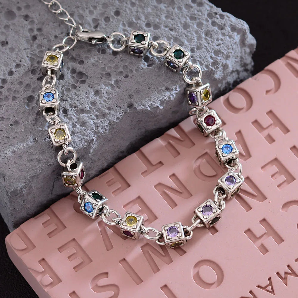 Bracelet Cristal Vintage Argent Thaï - Bijou Coloré pour Femme