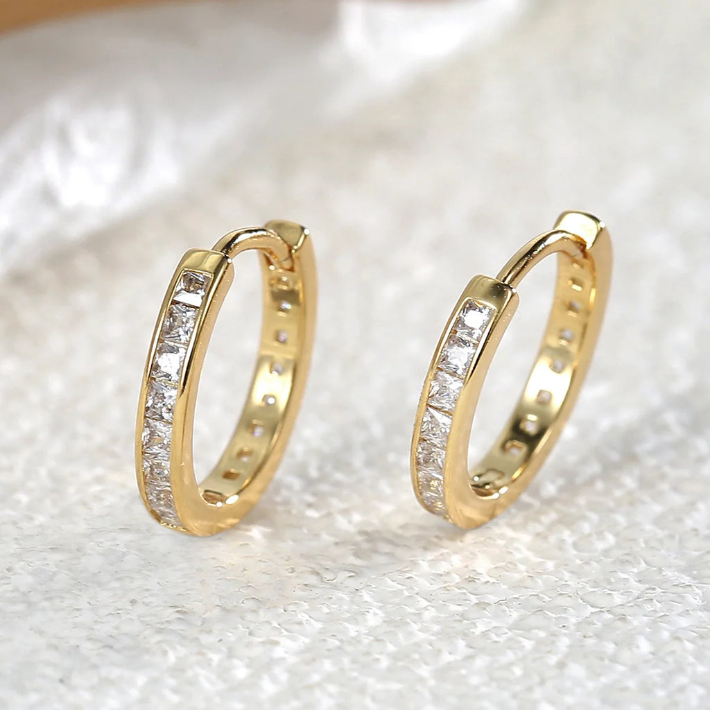 Gold Color Zircon Round Circle Hoops Earrings For Women Fashion Design Minimalist Ear buckle Earrings Party Wedding Jewelry Gift