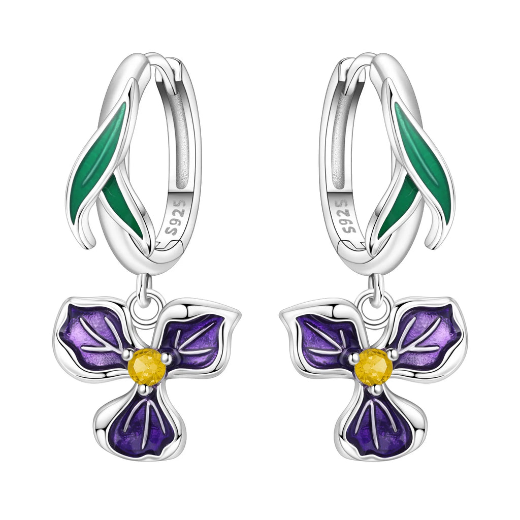 Orstarry 925 Sterling Silver Blue Purple Iris Flower Drop Earrings Women Earrings Charm Trend Versatile Party Jewelry Gifts