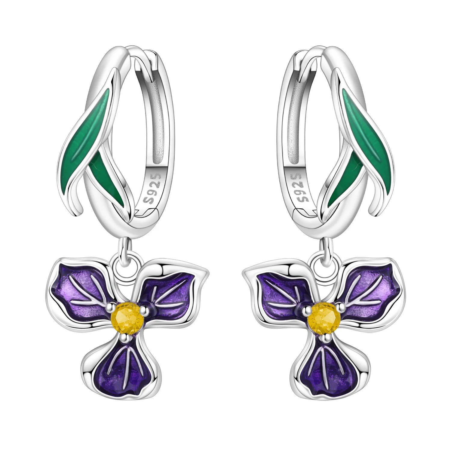 Orstarry 925 Sterling Silver Blue Purple Iris Flower Drop Earrings Women Earrings Charm Trend Versatile Party Jewelry Gifts
