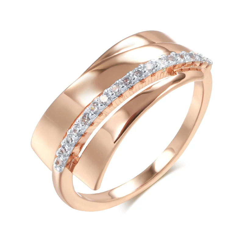 SYOUJYO Single Row Natural Zircon Rings For Women Glossy 585 Gold Color Elegant Party Wedding Jewelry Luxury Design