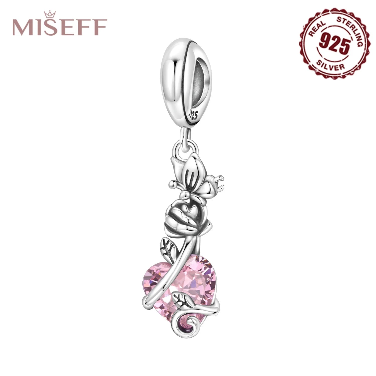 MISEFF S925 Sterling Silver Charm Pink Cherry Blossoms and Lotus Flowers Pendant Original Jewelry Making DIY Mother's Day Gifts