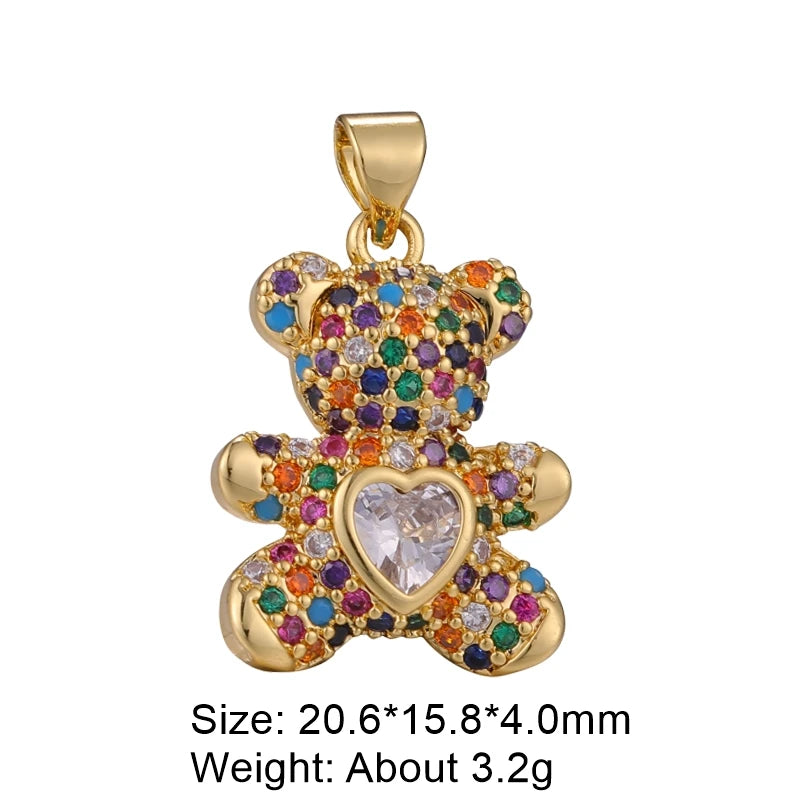 Juya 18K Real Gold Plated Animal Pendants Supplies Handmade Cubic Zirconia Cute Bear Charms For DIY Women Fashion Jewelry Making