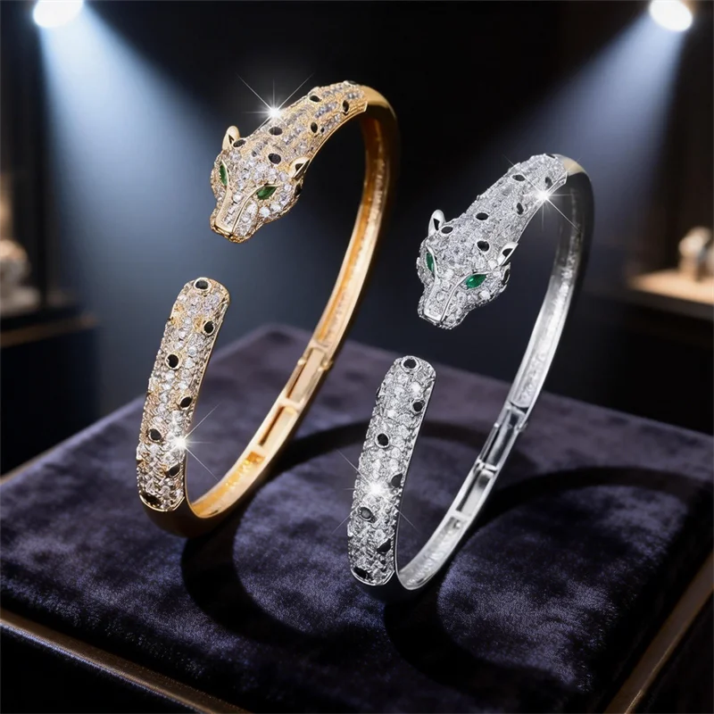 Charm Crystal Leopard Bracelet Pave Bling Rhinestone Open Panther Bangle For Women Party Jewelry Gift Dropshipping