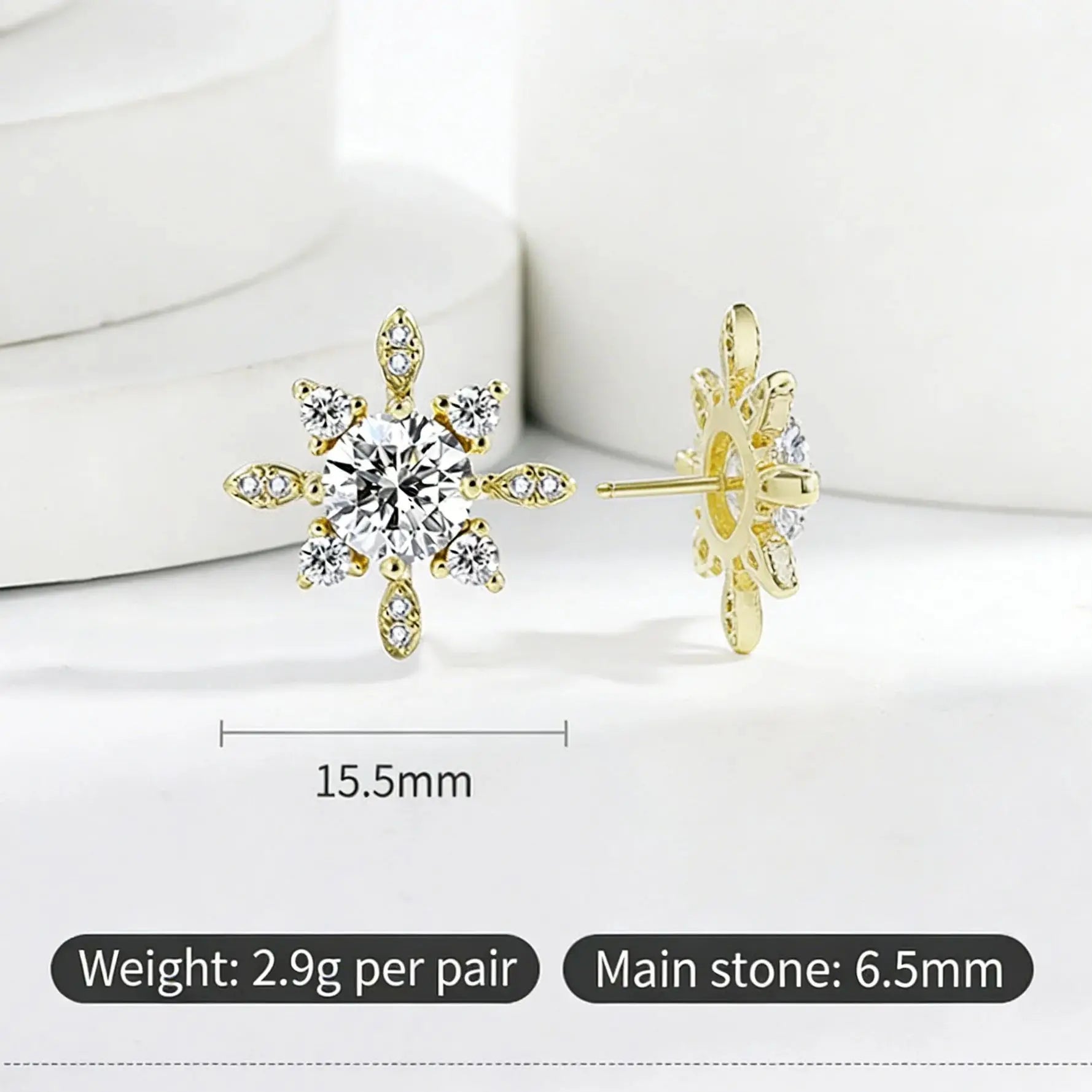 Boucles d'Oreilles Flocon de Neige Zircon - Argent Sterling 925