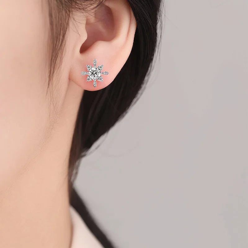 Boucles d'Oreilles Flocon de Neige Zircon - Argent Sterling 925