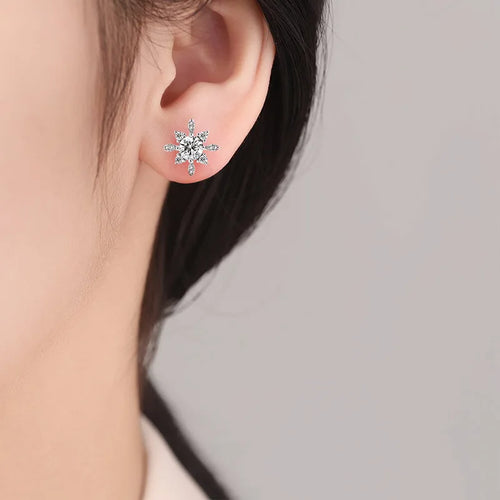 Boucles d'Oreilles Flocon de Neige Zircon - Argent Sterling 925